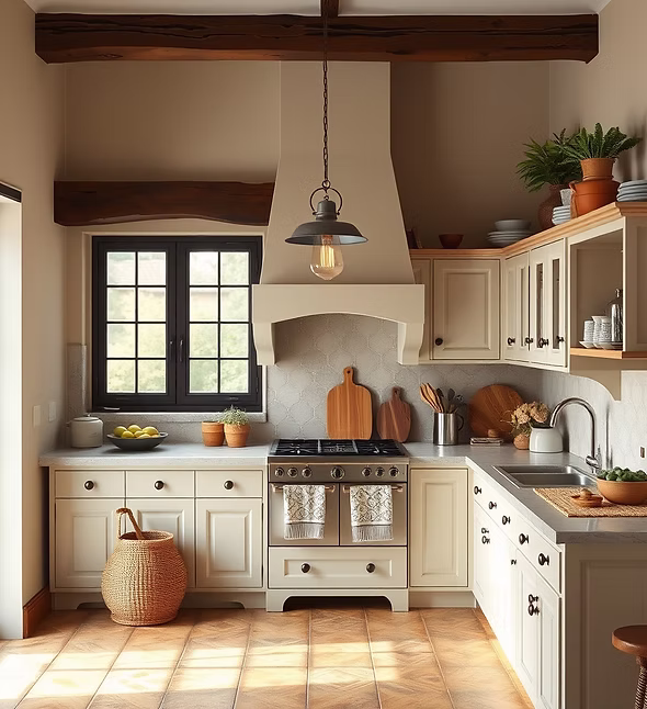Traditional kitchen with range cooker and timber beams